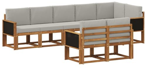 vidaXL Outdoor-Sofagarnitur 8 pcs Natürlich und Hellgrau Polyester, Moderne Sofa für draußen, Gartenmöbel-Set, wetterfest, gemütliche Terrassen-Lounge