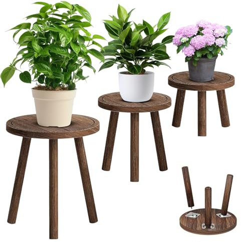 MIUUIPI 3er Set Pflanzenständer aus Holz, Stabiler Blumenständer in 3 Größen, Pflanzenhocker aus Holz, Deko Hocker Dekorative Beistelltische für Zimmerpflanzen, Wohnzimmer & Balkon