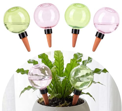SilverChry 4 Bolas de Riego para Plantas 500ml, Autorriego | Globos de Riego para Plantas, Riego Automático Macetas, Riego Plantas Vacaciones, Self Watering Spikes