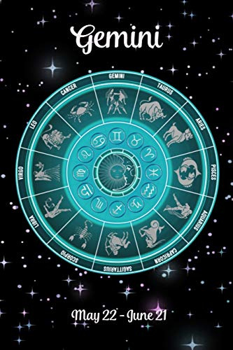 Zodiac Undated Weekly Planner - Gemini May 22 - June 21: Teal Zodiac Wheel on Black Starry Sky Cover Personalized Organizer Calendar With Pages For Contacts and Notes