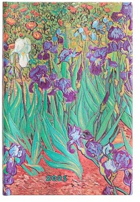 Paperblanks 12-Monatskalender 2025, Van Goghs Schwertlilien, Mini, Horizontal, Elastikband-Verschluss