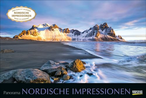 Nordische Impressionen 2024: Großer Foto-Wandkalender mit Bildern aus nördlichen Ländern. Edler schwarzer Hintergrund. PhotoArt Panorama Querformat: 58x39 cm.