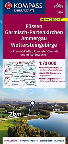KOMPASS Fahrradkarte 3350 Füssen, Garmisch-Partenkirchen, Ammergau, Wettersteingebirge 1:70.000: reiß- und wetterfest mit Extra Stadtplänen