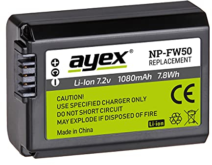 ayex NP-FW50 Akku Kompatibel mit Sony z.B. Alpha A7 A7II A7R A7R II A7S A6500 A6300 NEX 7 RX-10 Leistungsstark & zuverlässig