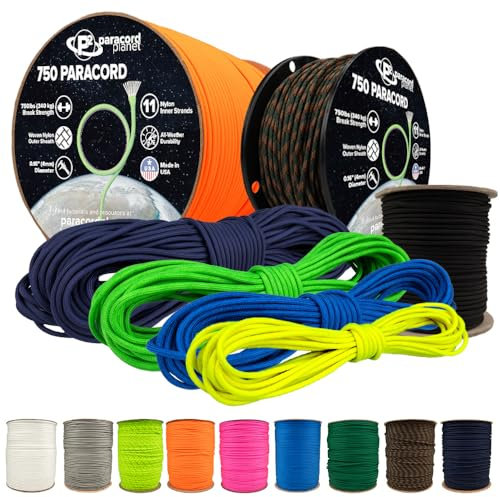 Paracord Planet Paracord 750 - Corda multiuso in nylon tipo IV con nucleo interno a 11 fili, 30 m, colore: nero