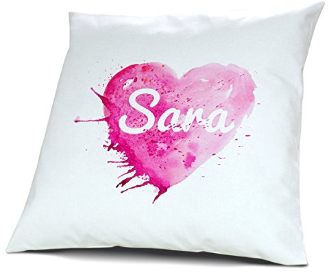 digital print Kopfkissen mit Namen Sara - Motiv Painted Heart, 40 cm, 100% Baumwolle, Kuschelkissen, Liebeskissen, Namenskissen, Geschenkidee