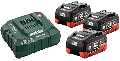 metabo Basis-Set 3 x LiHD 5.5 Ah – 685074000 – Akkuset für effizientes und schnelles Laden – Inklusive 18-V-Akkus und Ladegerät
