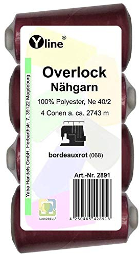 4 bobine Overlock 2891 - Filo da cucito, bordeaux - rosso, 2743 m, NE 40/2, 100% poliestere, per macchina da cucire