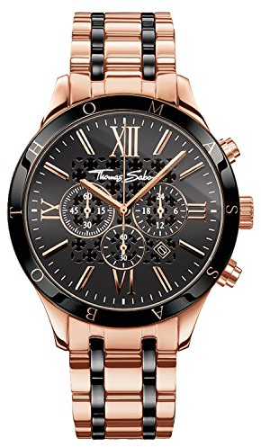 THOMAS SABO Herren Chronograph Quarz Uhr mit Edelstahl Armband WA0187-267-203-43 mm