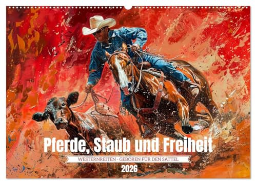 Pferde, Staub und Freiheit (Wandkalender 2026 DIN A2 quer), CALVENDO Monatskalender: Die Faszination des Westernreitens in Gemälden (CALVENDO Menschen)
