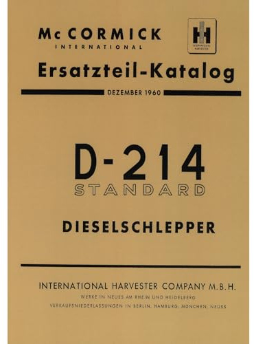 McCormick Ersatzteilliste Dieselschlepper Standard D214-Traktor Ersatzteilliste