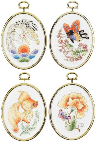 Oriental Treasure Embroidery Kits Set Of 4-4-1/4X3-1/4 Stitched In Floss