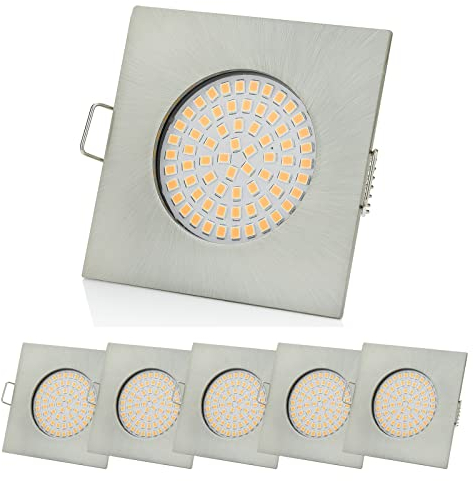 6x LED Einbauspot flach eckig 230V – 4W, 330lm, 3000K Warmweiß – Aluminium Deckenstrahler Ø68mm, Einbautiefe 28mm – Einbauleuchte für Decke und Wand
