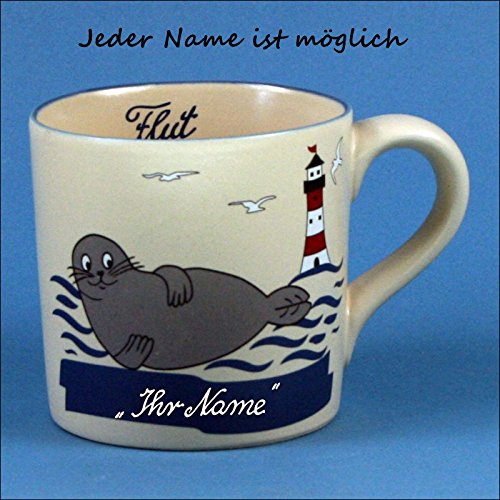 Kunst und Keramik Gerader Namensbecher mit Robbe