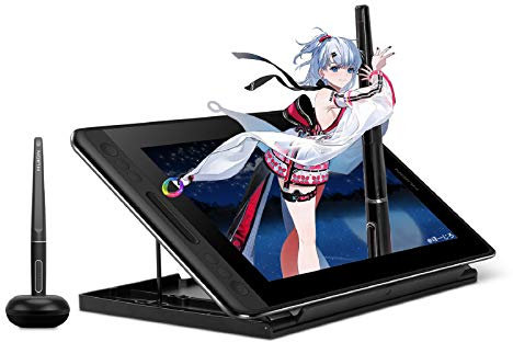 HUION KAMVAS PRO 12 11.6 Inch Graphics Drawing Tablet with Anti-Glare Glass Battery-free Pen with Tilt Function 4 Express Keys & 1 Touch Bar with Adjustable Stand for Home Office & E-learning