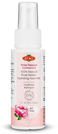 OTACI Eau de Rose 100% Naturelle, Spray Hydratant pour le Visage, Eau Pure de Rose de Damas, Nettoyant pour le Visage, Rafraîchissant, Raffermissant, Naturellement Végane