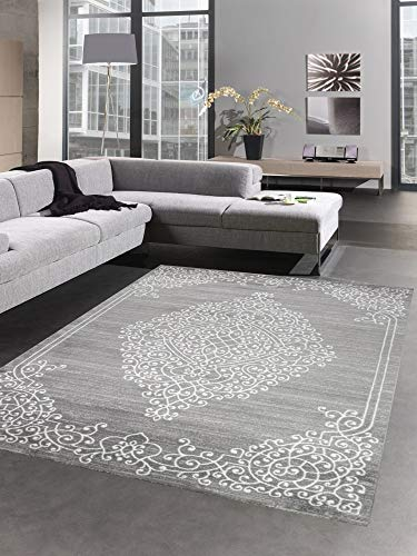 CARPETIA Teppich Wohnzimmerteppich Ornamente Design mit Glitzer grau Größe 80x150 cm