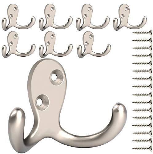 IBosins Paquete de 8 ganchos de doble punta resistentes montados en la pared con 16 tornillos, ganchos dobles retro para abrigos, bufandas, bolsos, toallas, llaves, gorras, tazas, sombreros