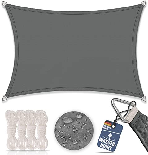 bonsport Sonnensegel Rechteck wasserdicht 4x5 m Graphit - Sonnenschutz rechteckig mit UV-Schutz für Garten, Balkon Terrasse, Camping
