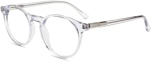 Firmoo Reading Glasses for Men Women, Blue Light Blocking Glasses Anti Headaches Glare and 100% UV Protection, Retro Round Eyeglasses (0.0x, Clear)