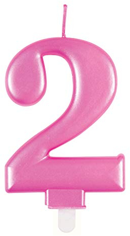 Metallische Geburtstagskerze - Zahl 2 - Rosa