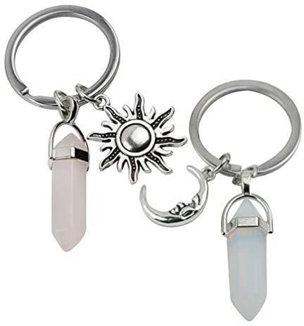 2Pcs Metall Schlüsselanhänger Anhänger Sonne Mond Design für Rucksack Tasche Auto Schlüssel Hängen Ornament Geburtstagsgeschenke (Verschiedene)