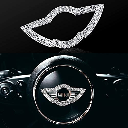Bling Bling Auto Lenkrad Dekoration Innenzubehör Diamant Aufkleber Lenkrad Logo Strass DIY Lenkrad Abziehbilder Abdeckung für Auto Dekoration (Kompatibel mit Mini Cooper)