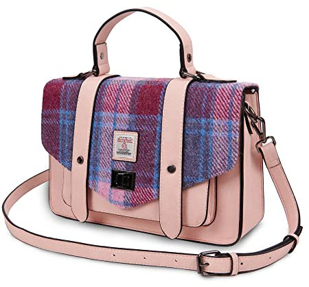 SNOW PAW Damen Large Satchel Große Umhängetasche mit Harris-Tweed, Rose