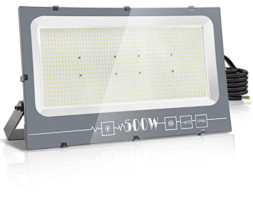 Royana 500W LED Strahler Außen, Superhell Aussenstrahler 50000LM Baustrahler, IP66 Wasserdicht Flutlicht Außenleuchte, 6000K Kühles Weiß Scheinwerfer für Garage, Garten, Sportplatz