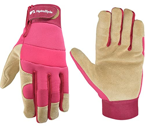 Wells Lamont Women’s HydraHyde Split Leather Hybrid Pink Gloves, Medium (3268M)