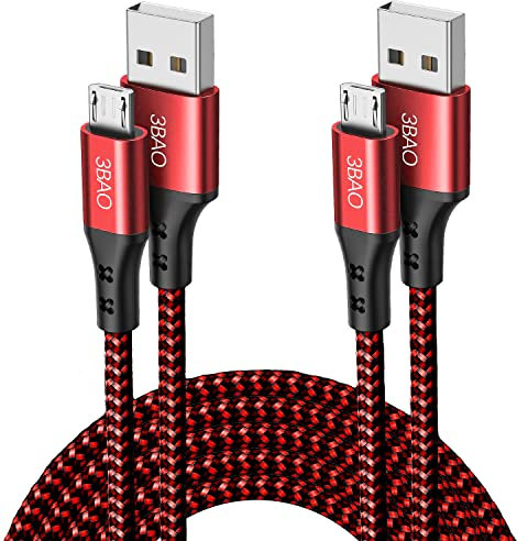 3BAO Micro USB Cable Pack of 2 1M2M Charging Cable Micro USB Fast Charging Cable Compatible with Galaxy S7 S6 S5 J7 (2018) J6 J5, Huawei P Smart, P40 Lite E, P10 Lite, Y9 Y8 Y7, PS4 controller