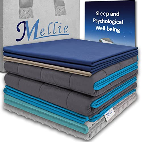 Mellie Luxury 6.8kg Double Weighted Blanket Set, 2 Warming and Cooling Covers - Stress, Insomnia, Anxiety Relief Weight Blanket for Autism - 135 x 190cm (Grey/White | Navy/Cream | Silver/Teal)