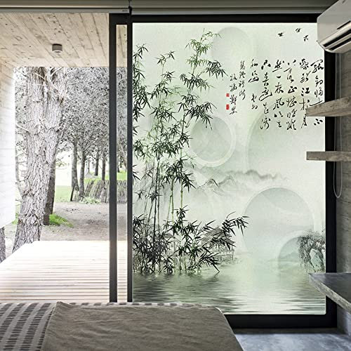 DIY Fensterfolie Sonnenschutzfolie Fenster Innen,Fototapete Fensterfolie Selbsthaftend Blickdicht Dekoration,Kinderzimmer Deko,Sichtschutzfolie Fenster Bambus 50x200cm (W x H)