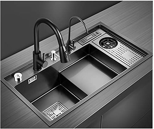 Lavello da Cucina in Acciaio Inox 304 Lavello da Bar A Vasca Singola con Lavabicchieri E Rubinetto Installazione da Incasso O Sottobanco Opzioni di Pacchetto Multiple (Color : H, S : 82x46x22cm)