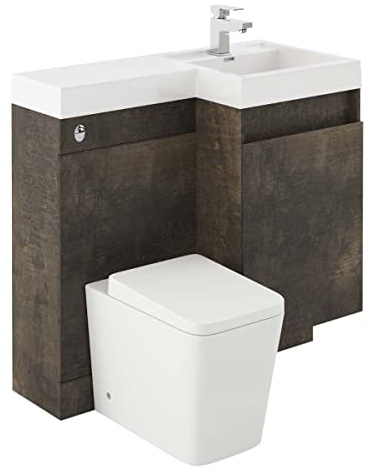 Go Bathrooms Wiltshire 900mm Right Hand Combination Vanity Unit with WC Worktop Metallic Brown Bathroom Sink Cabinet & Toilet Unit Modern Space-Saving Furniture