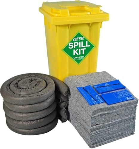 120 Litre EVO Recycled Wheelie Bin Spill Kit | Eco-Friendly Spill Kit for Hydraulics, Oils, Coolants, Fuels, and Mild Acids – Ideal for Industrial and Commercial Environments