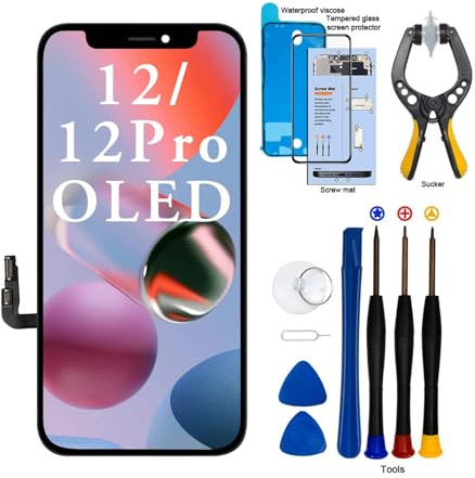 EFaith iPhone 12/12 Pro OLED Display di ricambio Con strumento di riparazione, digitalizzatore Touchscreen Assembly Frame per A2403, A2172, A2402, A2404-6.1” Nero (OLED) modelli