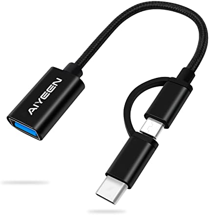 AIYEEN 2 en 1 Adaptateur USB C/Micro vers USB, USB C vers USB 3.0, Câble Adaptateur USB vers Android OTG Compatible avec MacBook Pro Android Google Samsung et Plus, Noir