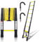 Cecaylie - Scala telescopica antiscivolo in alluminio, 3,8 m, con 2 ganci rimovibili, design telescopico, capacità di carico: 150 kg, nero