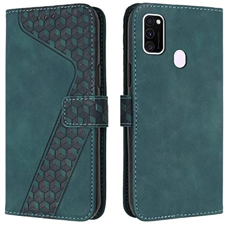 OKZone Kompatibel mit Samsung Galaxy M30S/M21 Hülle, Handyhülle Samsung M30S/M21, PU Leder Tasche Wallet Schutzhülle Galaxy M30S/M21, Flip Cover Klappbar Etui mit Magnet Kartenfach Lederhülle (Zyan)