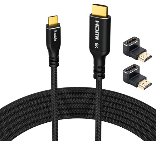 8K USB C to HDMI 2.1 Cable 4 FT, (8K@60Hz,4K@120Hz, HDR), Braided Cord, Thunderbolt 3/4 Compatible, for iPhone 15 Series, MacBook Pro/Air, iPad Pro, Galaxy S23, Surface, Dell, HP, with 2 HDMI Adapters