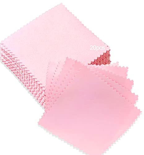 20 PCS Silver Jewelry Cleaning Cloth, Double Sided Polishing Cloth Pink Jewelry Wipe Cloths for Sterling Silver, Pearl, Gold, Platinum (8 x 8 cm)