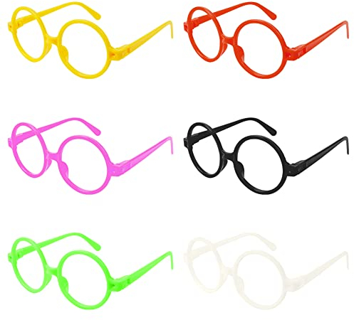flintronic Spielzeugbrille, Retro Runde Brillen, Zauberer Brille Gläser mit Rundem Rahmen, Brillenrahmen ohne Linsen, für Erwachsene und Kinder, für Karneval, Mottoparty, Verkleidung, Accessoire-6PC