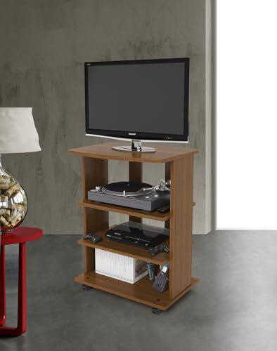 Linea Azzurra Carrello Porta TV Elide Rotelle e Ripiani in Legno Made In Italy per Soggiorno Praticità e Stile in un Mobiletto Mobile e Versatile, Adatto a Ogni Esigenza di Arredo (Noce antico)