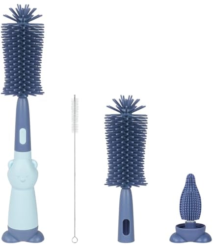 Vicloon Cepillo para Biberones, 3 en 1 Kit Cepillo de Silicona para Botella, Cepillo de Pezón Limpieza de Botellas para Bebés Kit para Botellas y Tetina, Sin BPA(Azul)