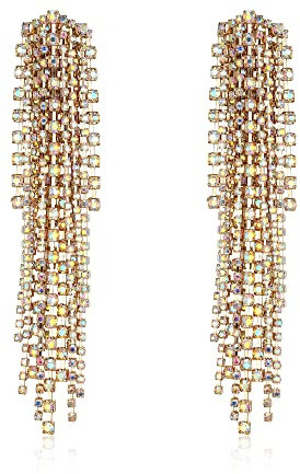 EVER FAITH Kristall Quaste Ohrringe Fransen baumeln Strass lange baumelnden Kronleuchter Statement-Ohrringe für Damen Mädchen Schillernd AB Gold-Tone