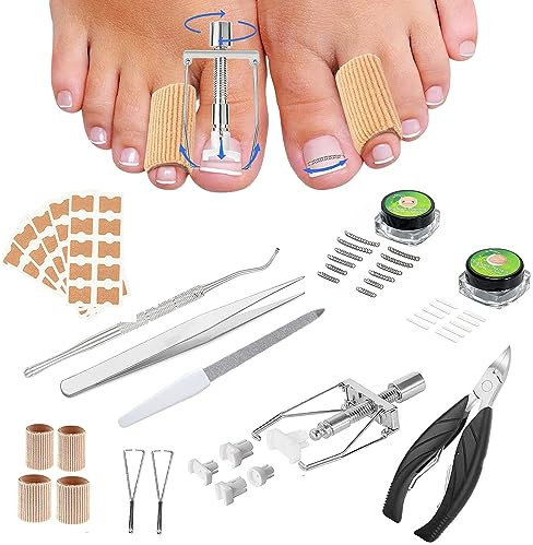 Ingrown Toenail Treatment Tool Kit, Professional Ingrown Toenail Removal Kit with File and Lifter, Toenail Corrector Patch and Toe Protectors, Toe Nail Clippers for Thick Nail Correction Pain Relief