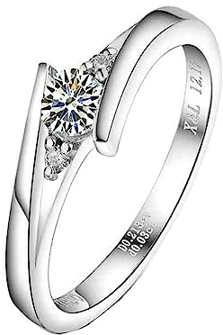 Diamant Ring, Damen Ringe Pt900 Platin 0,2 ct Runder Diamant Weißes Gold Komfort Fit Größe 62 (19.7)