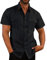 VUIOYRG Stretch Short Sleeve Shirt with Pockets,Men's Summer Cotton Button Down Casual Shirts,Plain Regular Fit Casual Business Shirt, Lightweight Beach Tops (Black,XL)