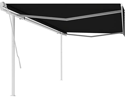 Gelenkarmmarkise Einziehbar mit Pfosten, LAPOOH Sichtschutz Balkon, Seitenmarkise, Balkon Markise, Klemmmarkise, Sonnenvorhang, Balkonmarkisen, 5x3,5 m Anthrazit